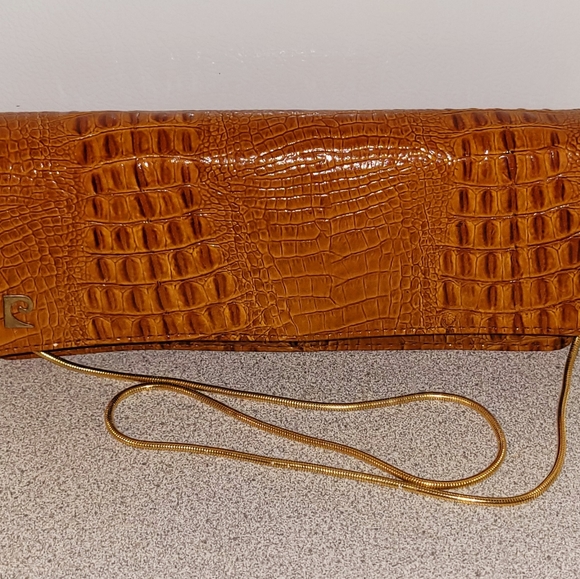 Etienne Aigner Vintage 1980s Tan Leather Croc Embossed Clutch Bag - Picture 1 of 6